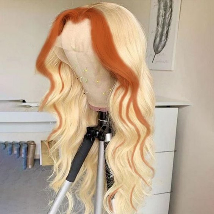 Blonde/Ginger Skunk Stripe Straight Halloween Color Lace Front Wig | BGM  Hair BGMgirl