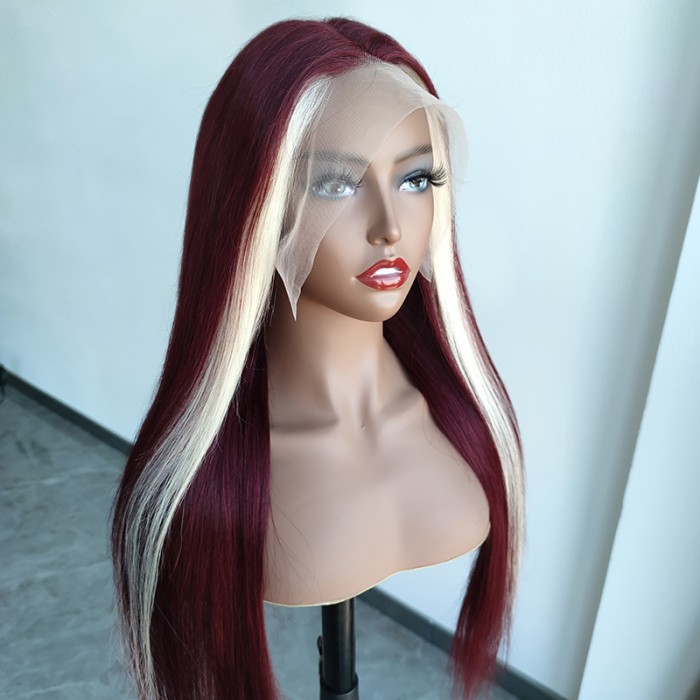 Skunk Strip Burgundy & 613 Honey Blonde Color Straight Lace Front Wig |  BGMGirl BGMgirl